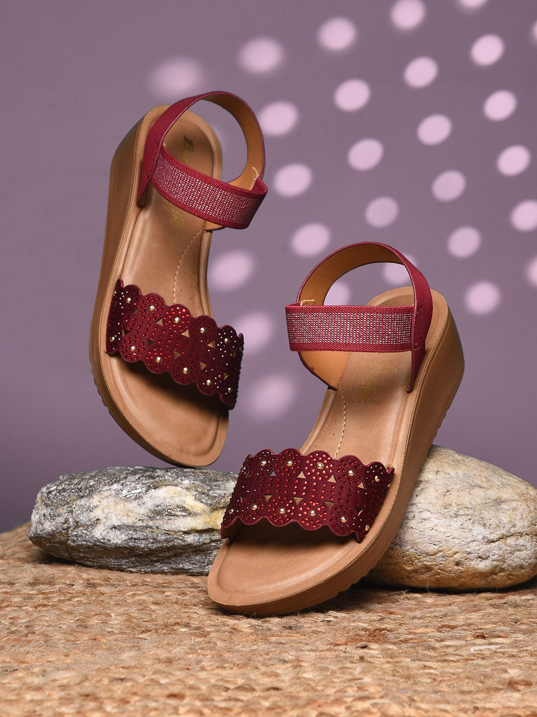 Bata Women Open Toe Wedge Sandals with Western - Embellished