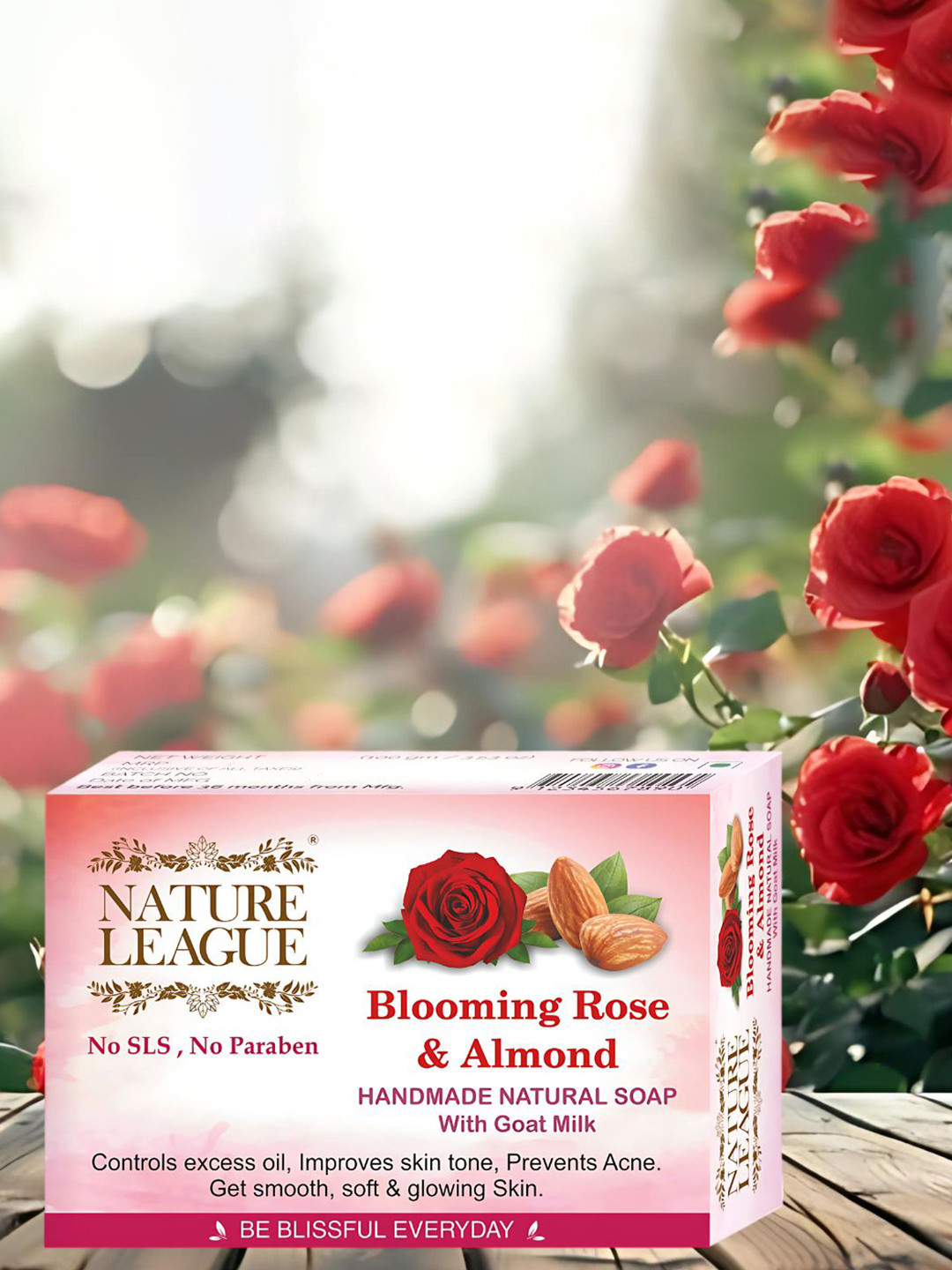 NATURE LEAGUE Set Of 14 Blooming Rose & Almond Skin Nourishing Soap - 100 g Each