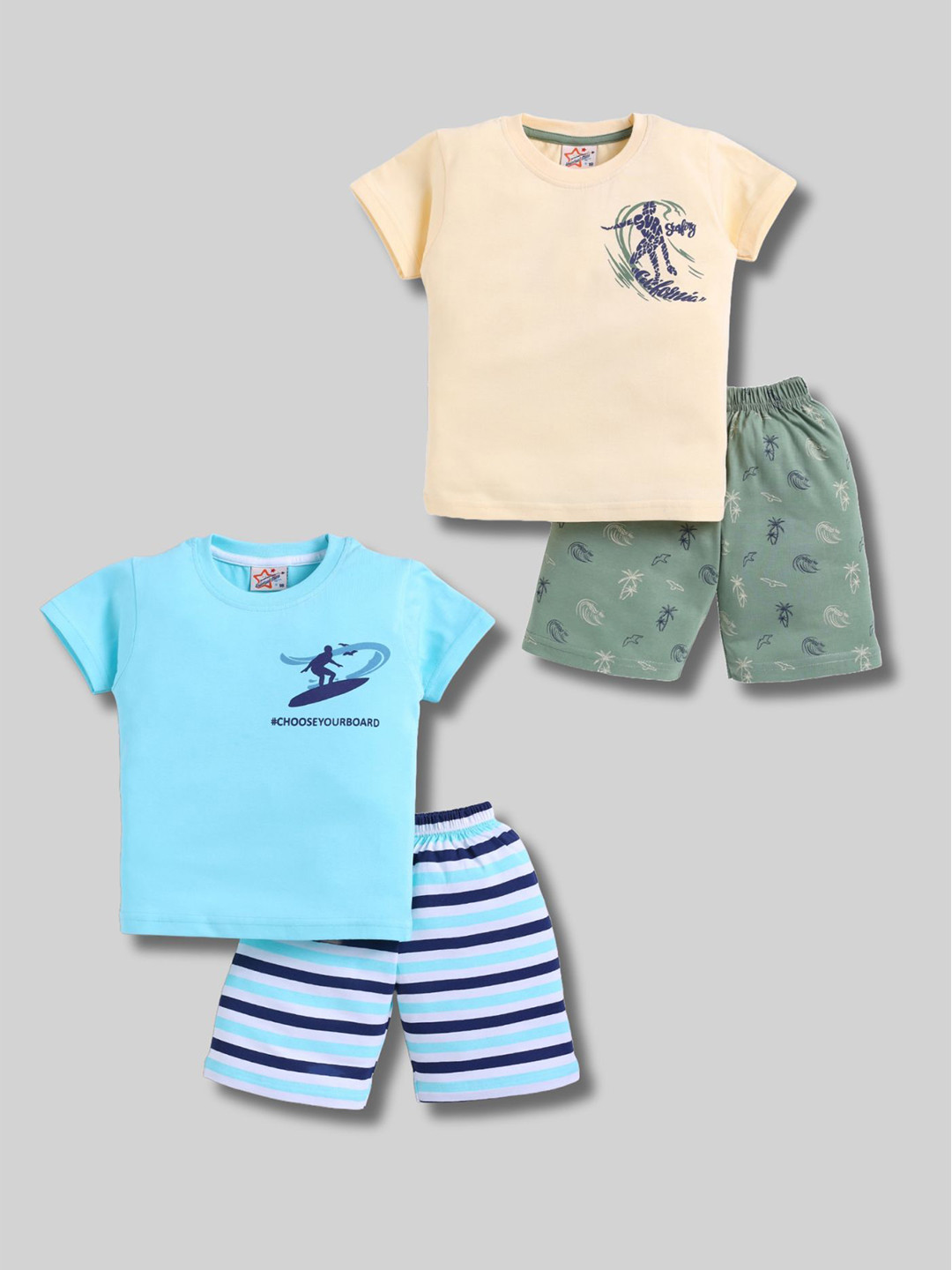 Universal Stars Boys Pack Of 2 Cartoon Printed Pure Cotton T-shirt With Shorts