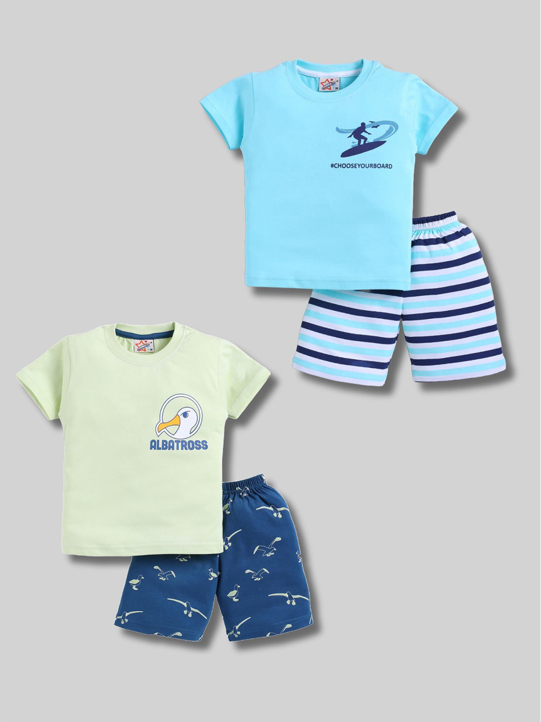 Universal Stars Boys Pack Of 2 Cartoon Printed Pure Cotton T-shirt With Shorts