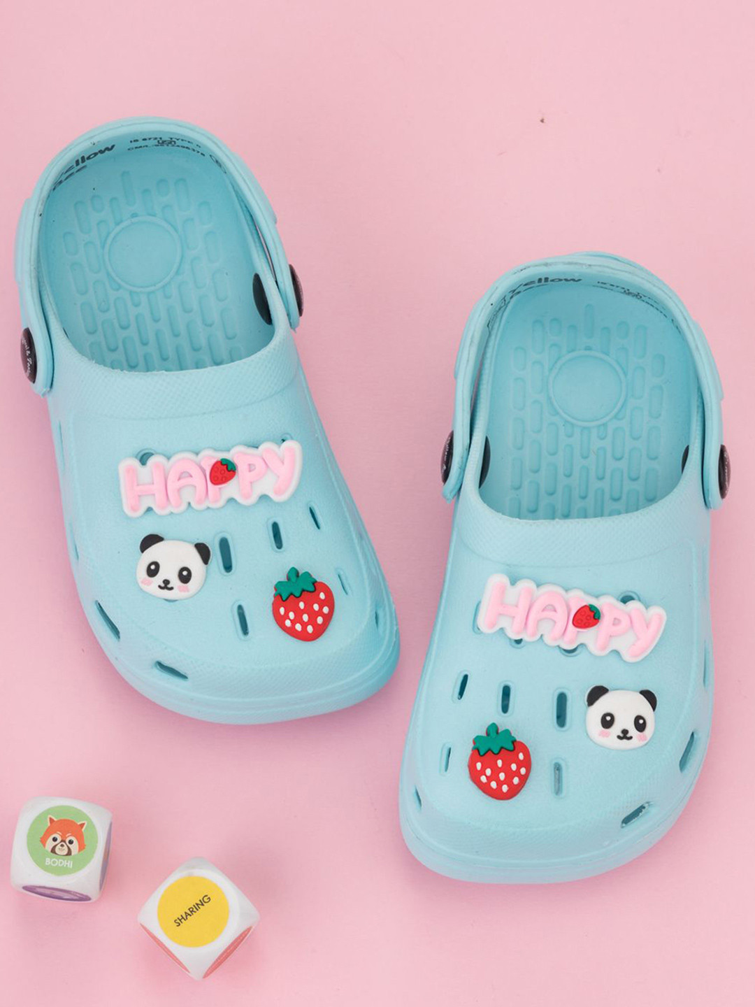 Yellow Bee Girls Fun Panda & Strawberry Charm & Happy Rubber Clogs