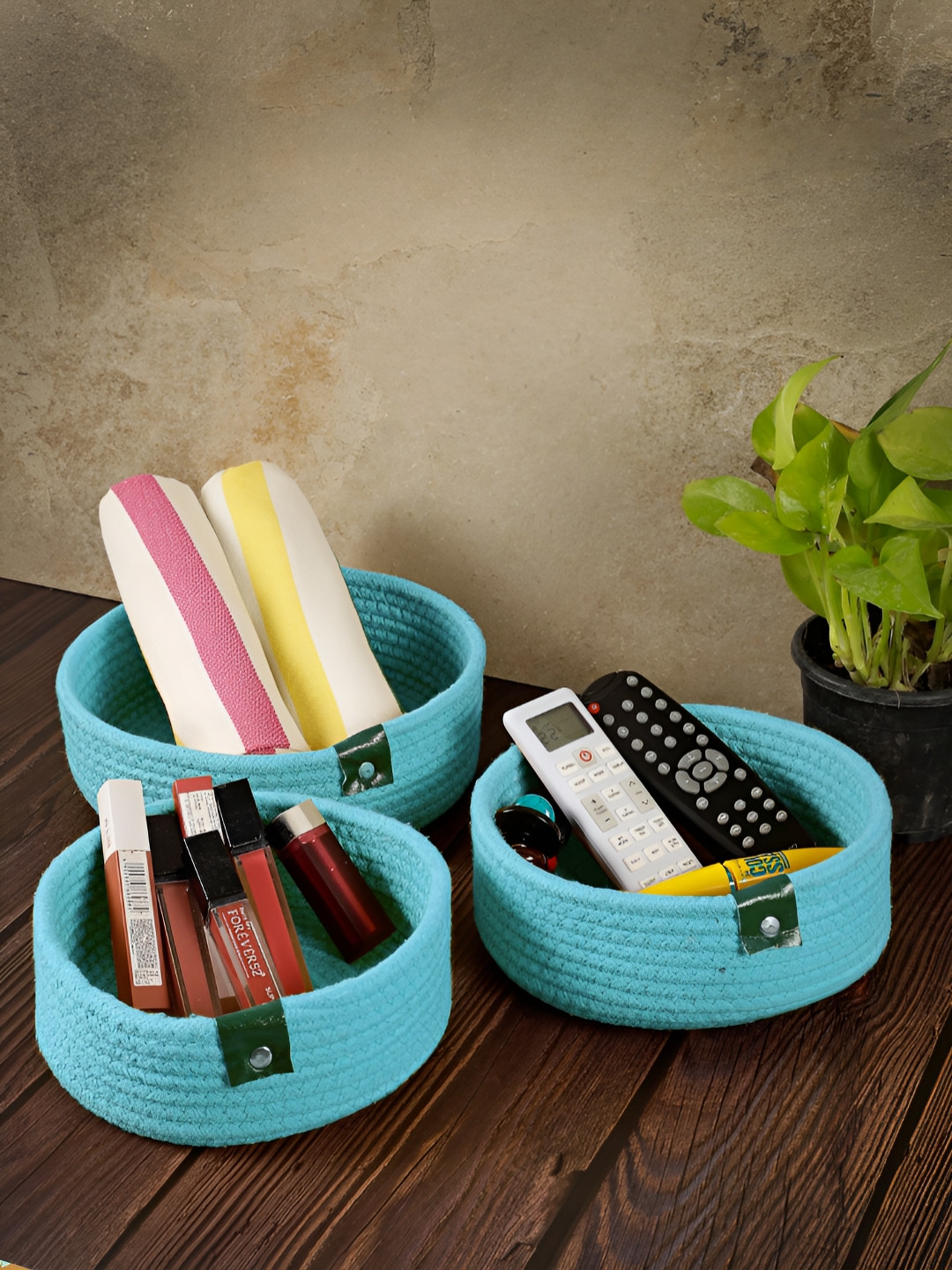 Myntra Elegant Homes Blue & Black 3 Pieces Reusable Multi-Utility Organisers