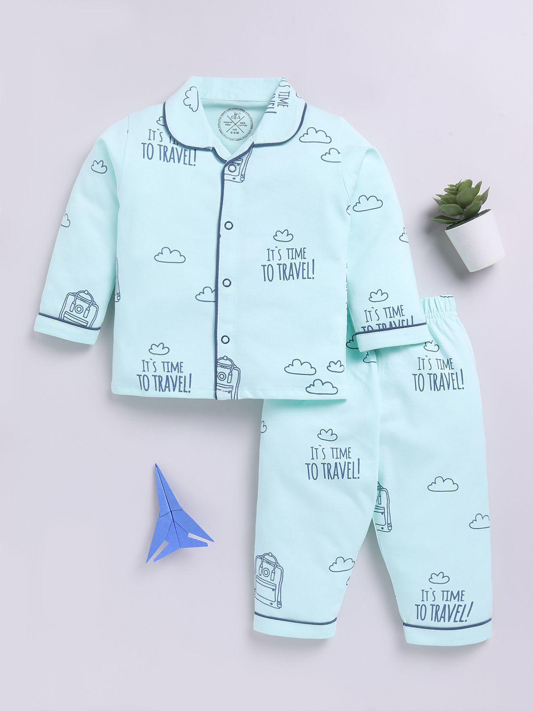 Clt.s Kids  Cotton Full Sleeves Typography Printed Night suit