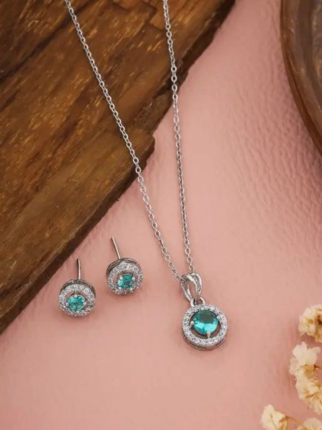 Zabby Allen Sliver Plated American Diamond Studded Jewellery Set