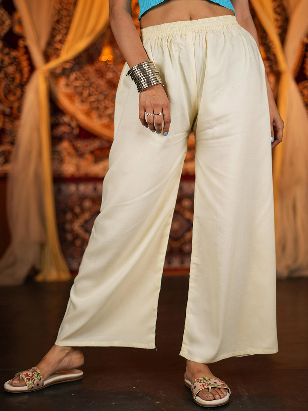 CKE  1PCS Comfortable Wide Legs with Elastic Belt Rayon Cotton Trouser Palazzo for Womens