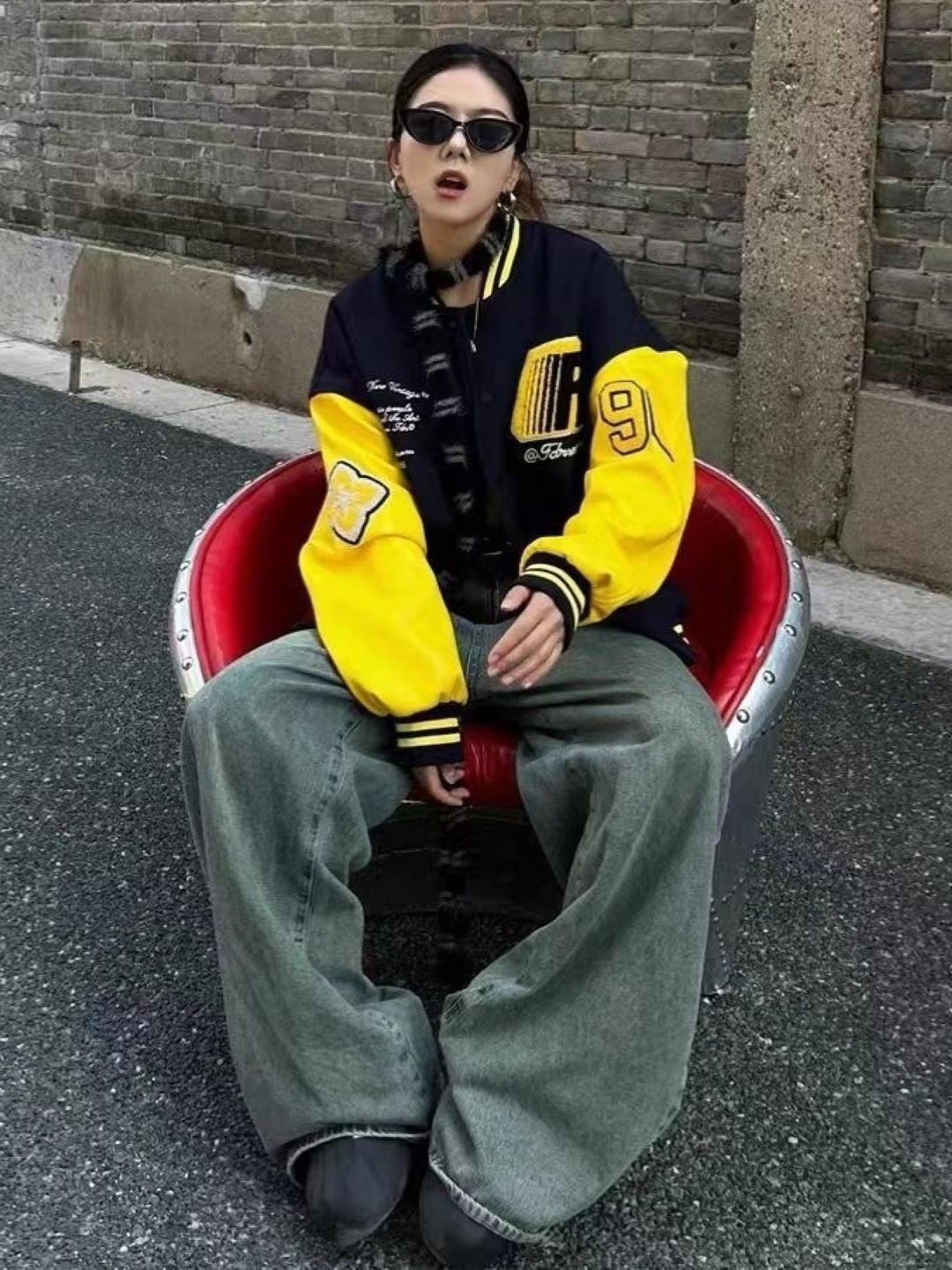 KPOP Women Typography Printed Oversized Bomber Jacket