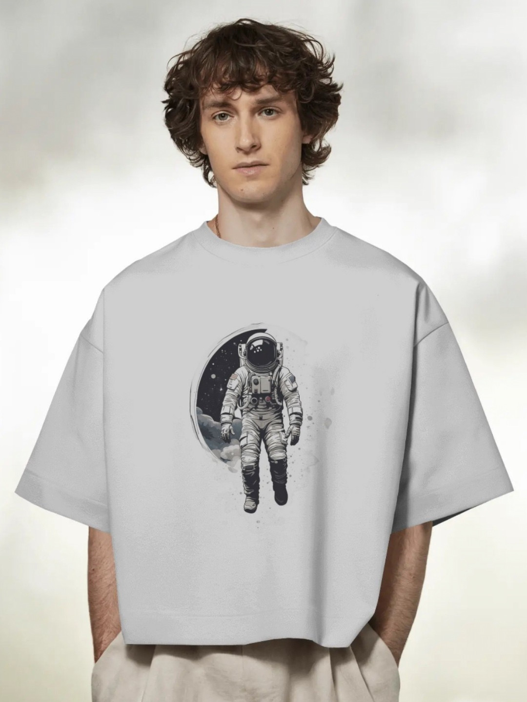 Silver Moon Clothing Men Nasa Graphic Printed Round Neck Cotton Oversized T-shirt