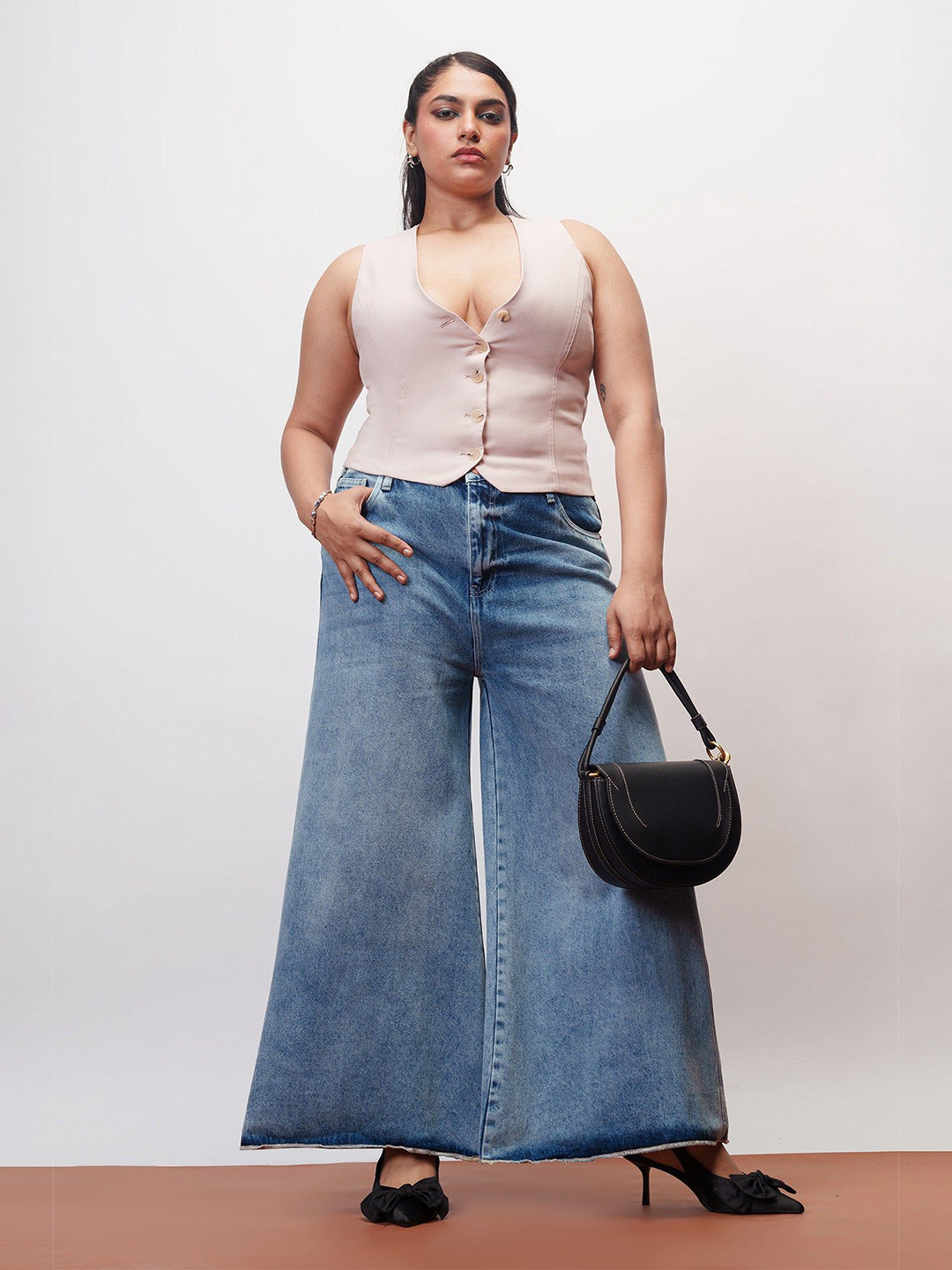 FREAKINS Women Serene Blue Curve Flare Fit Jeans