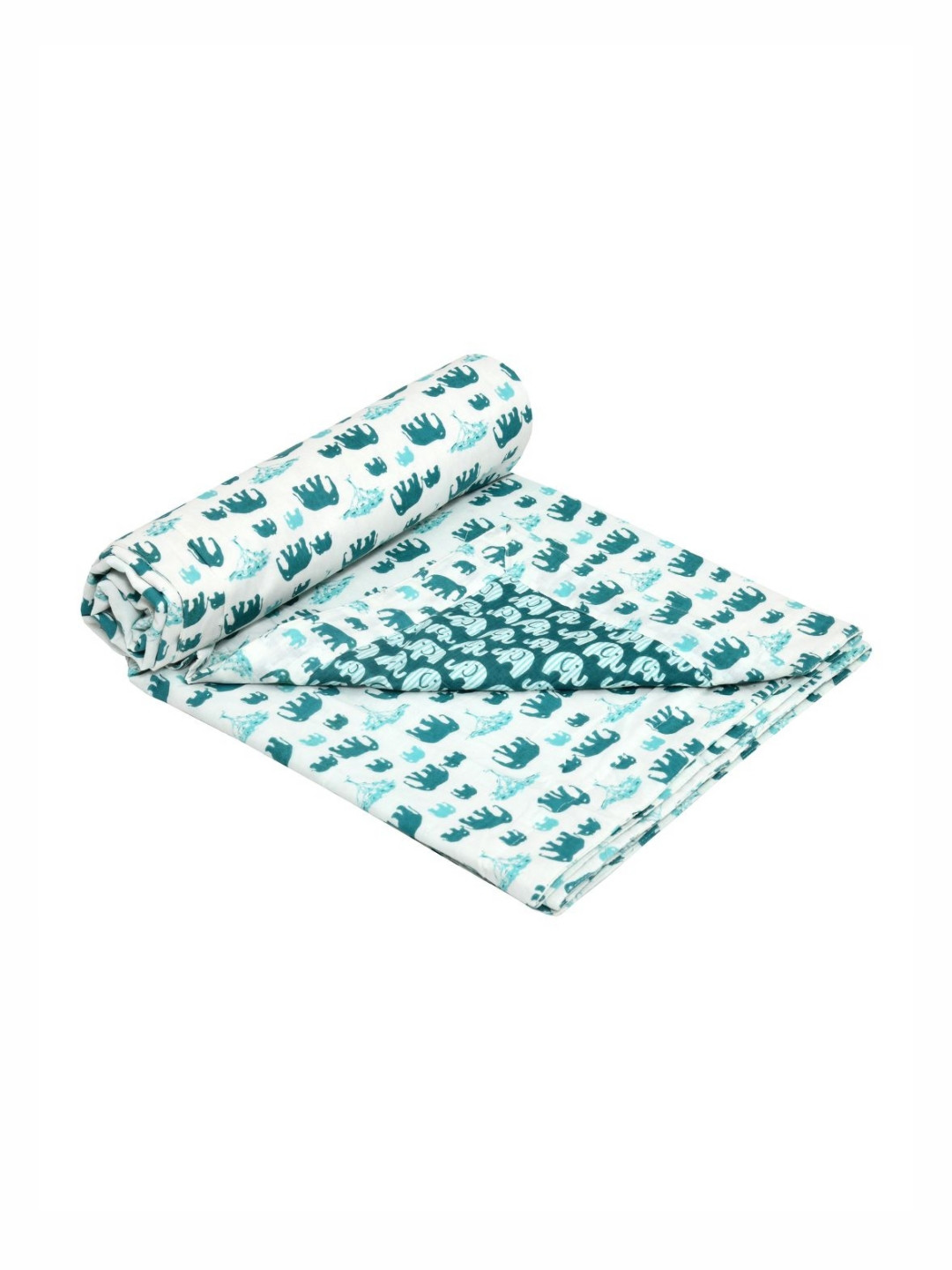 BLOCKS OF INDIA Kids Turquoise Blue Animal Printed Cotton 150 GSM AC Room Single Bed Dohar