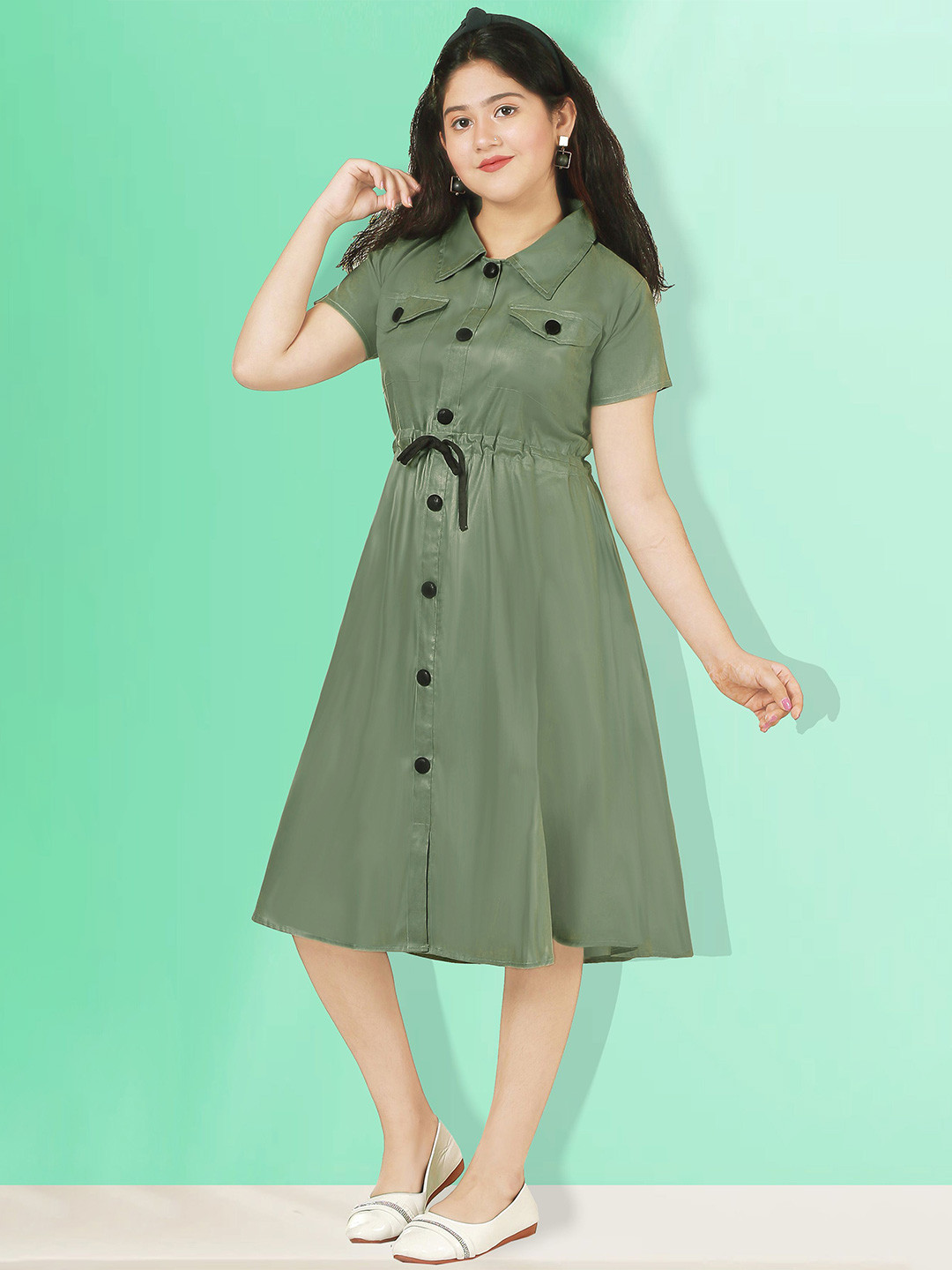 KAARIGARI Women Shirt Collar A-Line Mini Dress