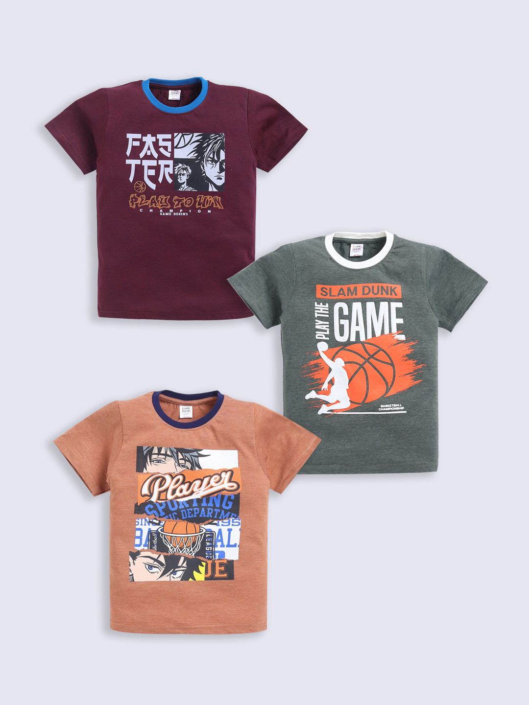 Here&Now X Game Begins Boys Sports Assorted Printed Set of 3 T-shirts