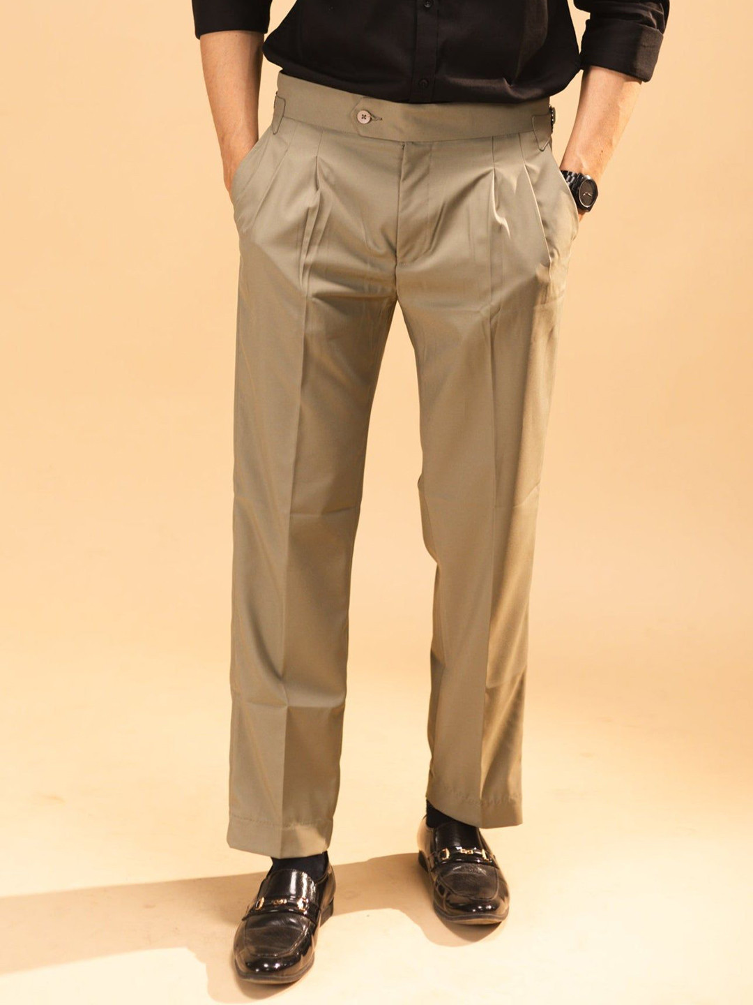 Hidden Loops Men Smart Loose Fit Pleated Trousers