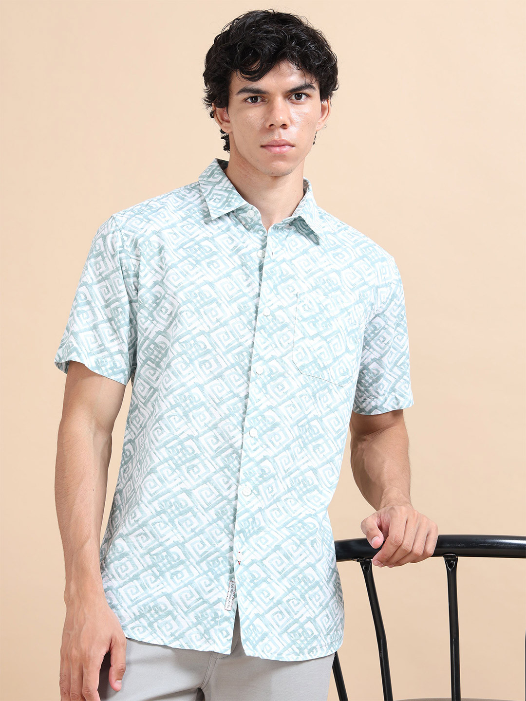 RIGS AND RAGS Men Classic Fit Graphic Printed Spread Collar Cotton Casual Shirt