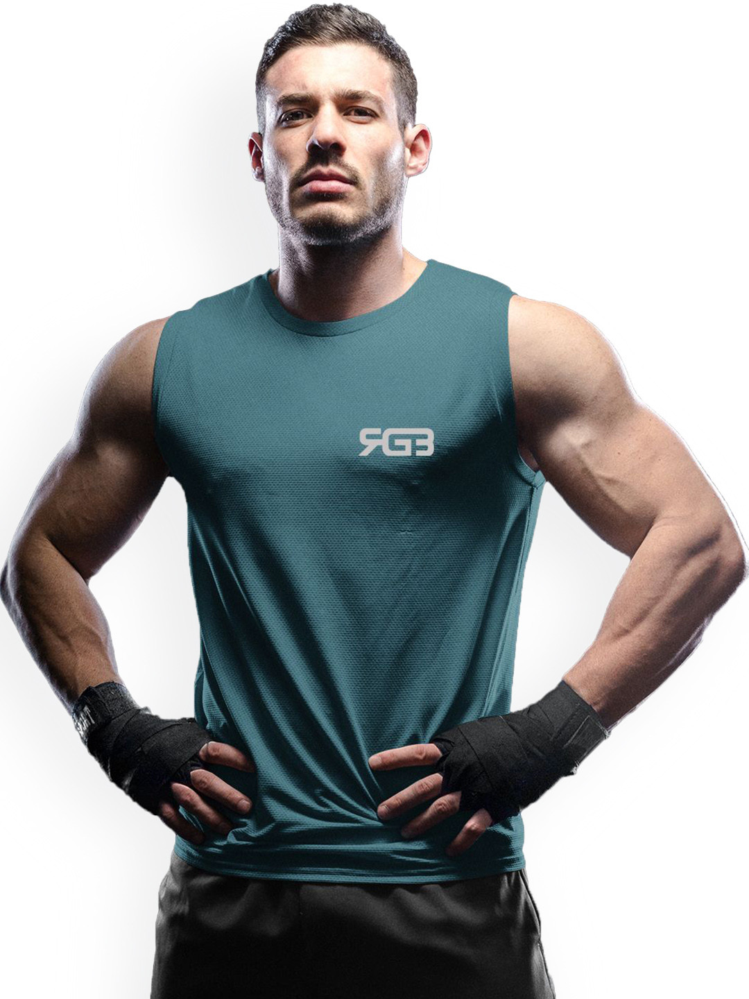 3Colors Round Neck Gym Innerwear Vest VEST-CCUT-RGB LOGO-AF BLUE_M