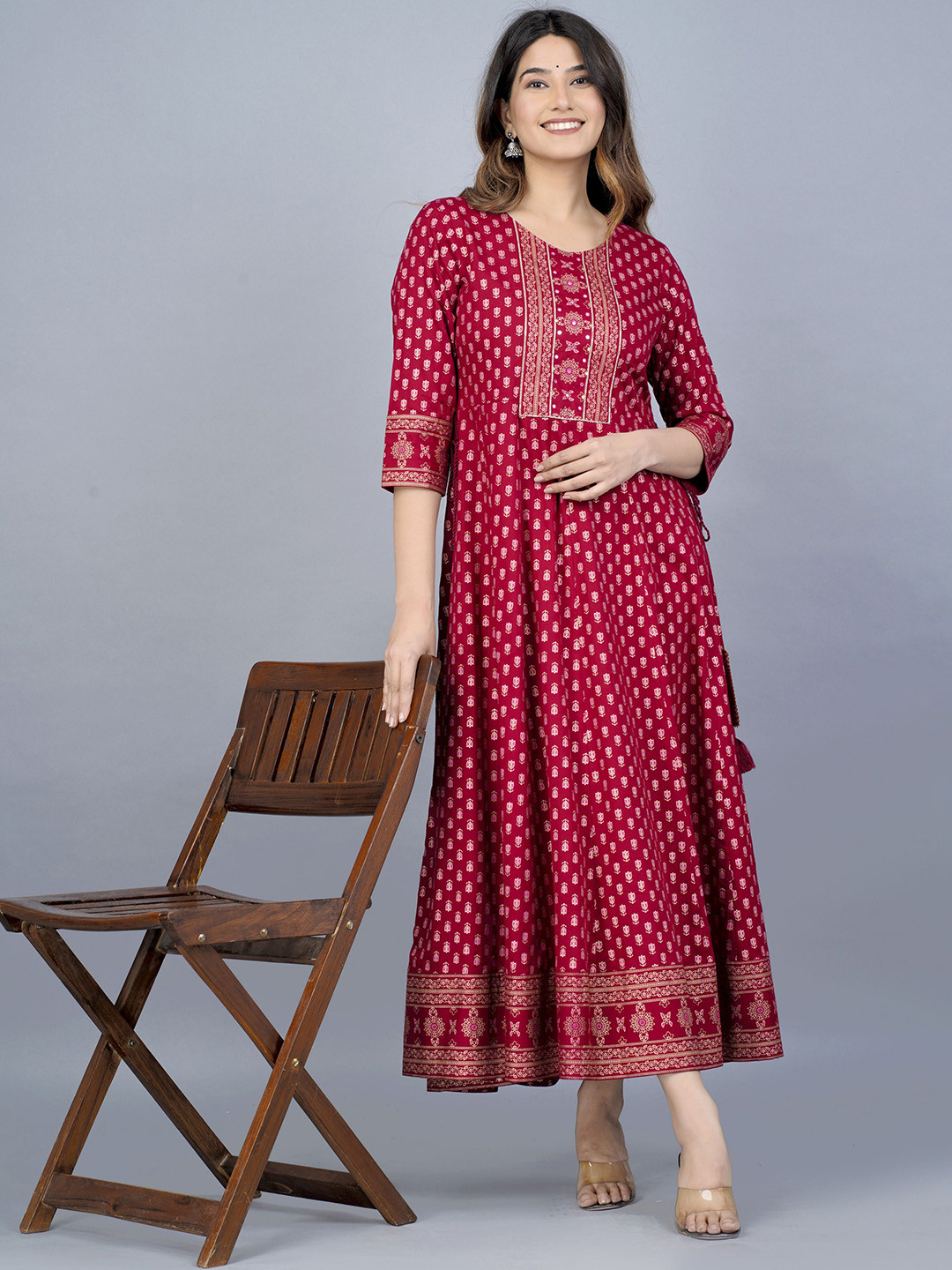 HERE&NOW Women Floral Printed Screen Print Festive Anarkali Kurta