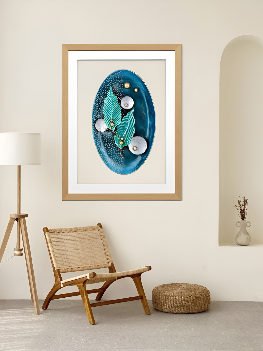 Artisans Bazar Blue & Green Oval Shape Leafy Metal Wall Hanging