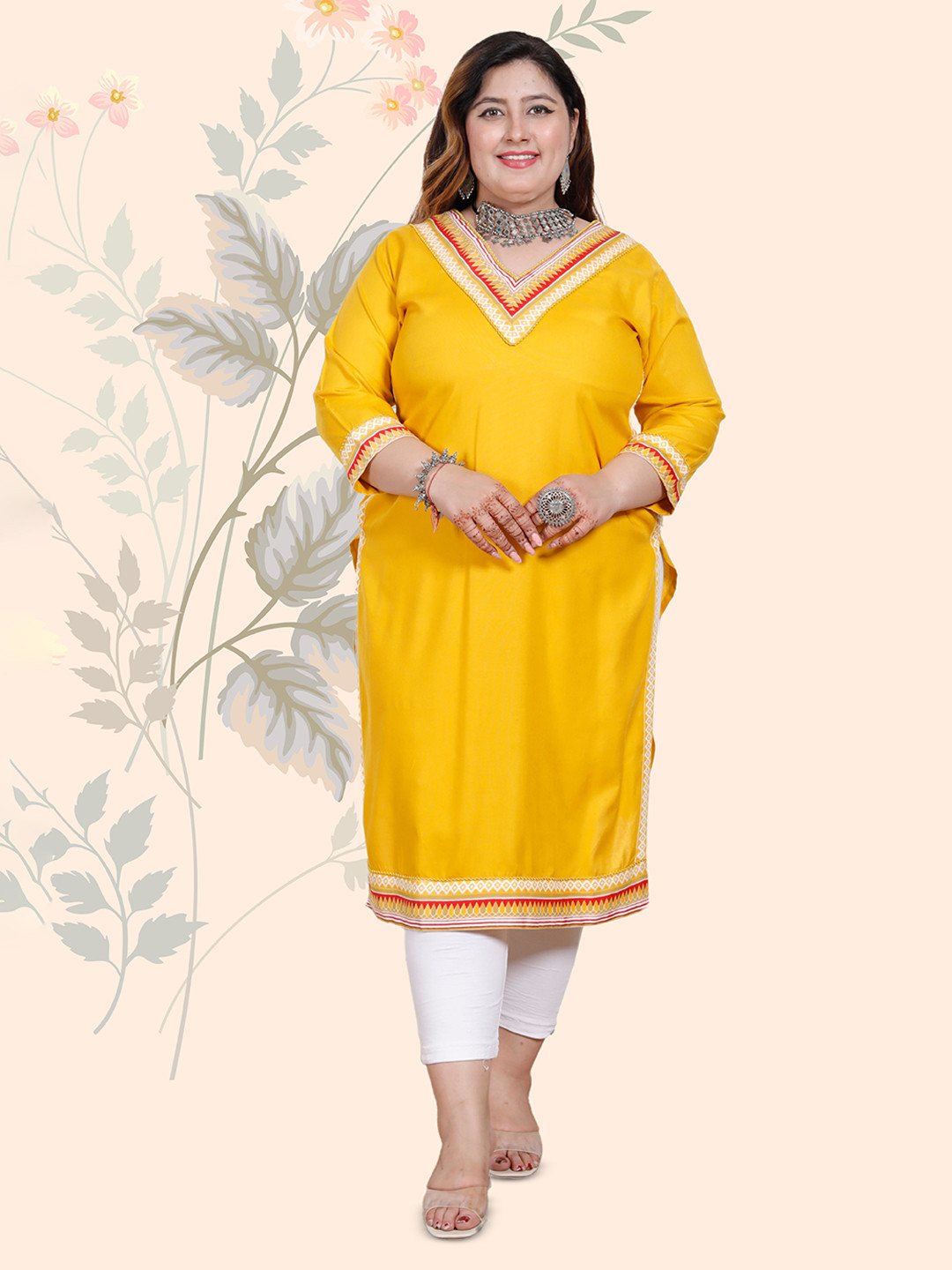 MEHKFAB Women Solid Straight Floral Kurta