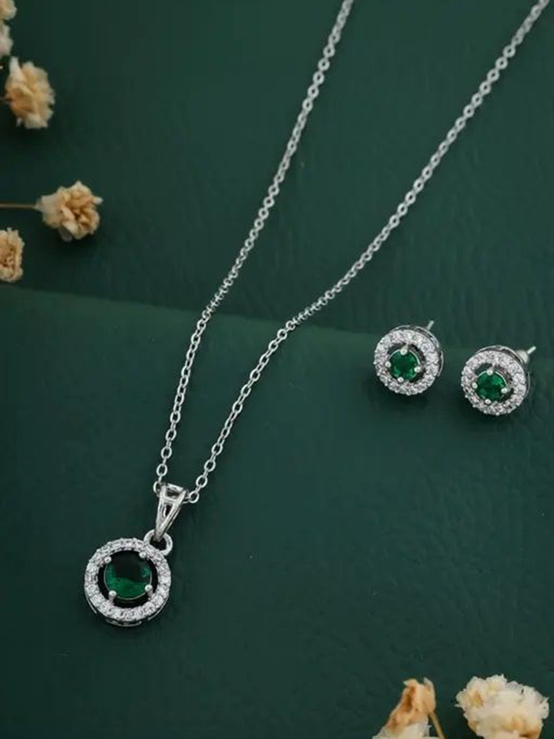 Zabby Allen Silver-Plated American Diamond-Studded Jewellery Set