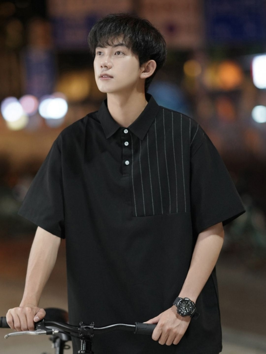 Men's Striped Polo Collar Short Sleeves Casual T-shirt