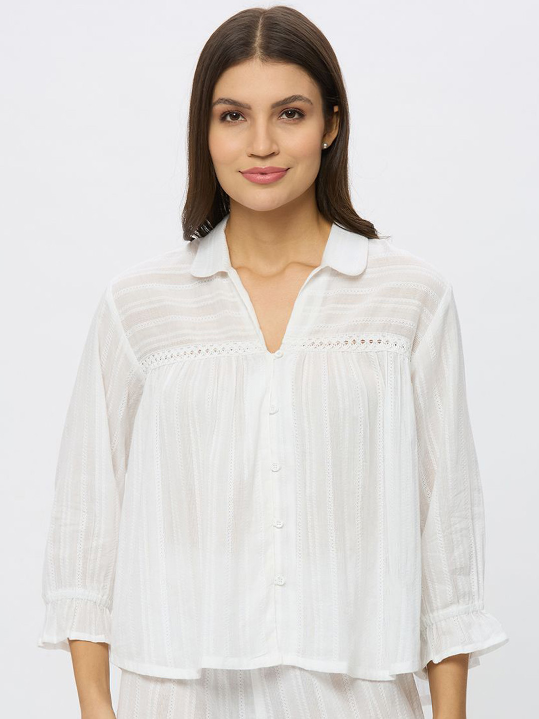 AMMARZO Self Design Cotton Button-Down Lounge Top