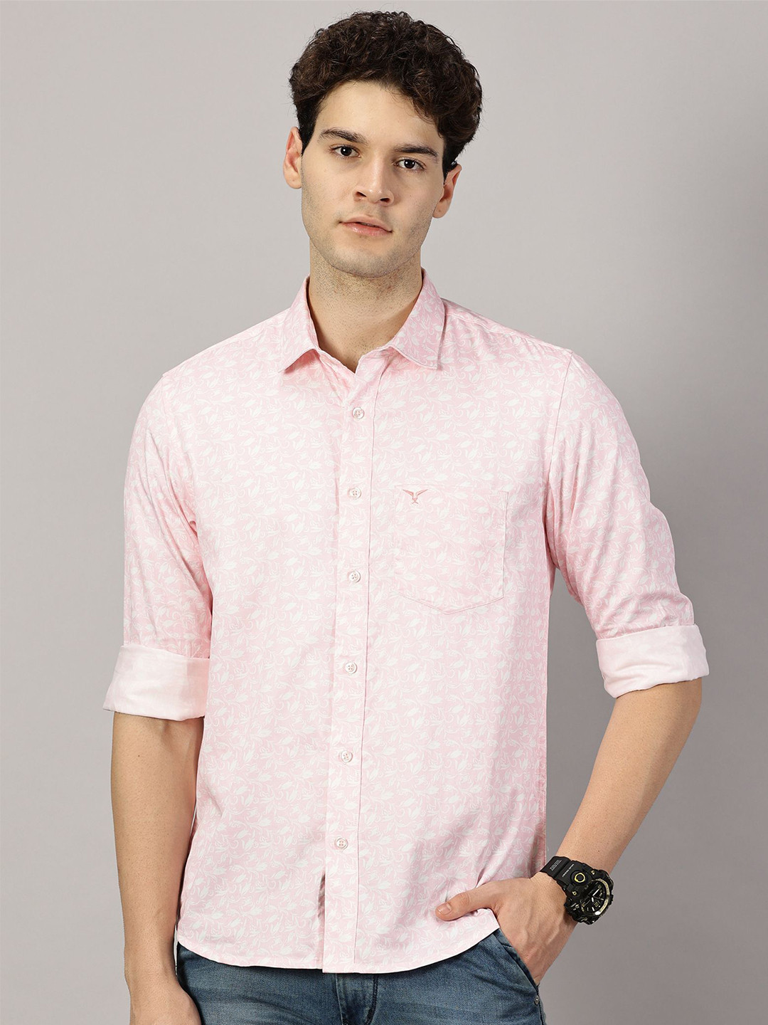 LEON Men Regular Fit Floral Printed Spread Collar Cotton Casual Shirt