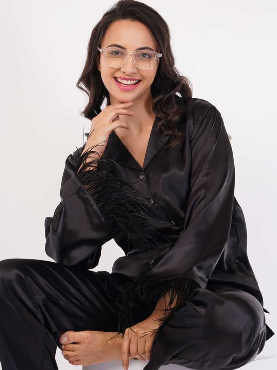 ISLAY Women Lapel Collar Neck Shirt with Trousers Night Suit