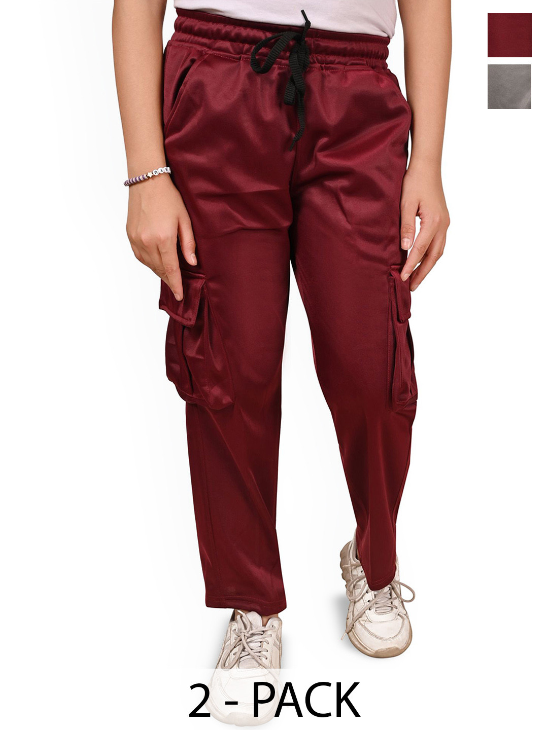 BAESD Girls Pack Of 2 Easy Wash Regular Fit Cargo Styles Trousers