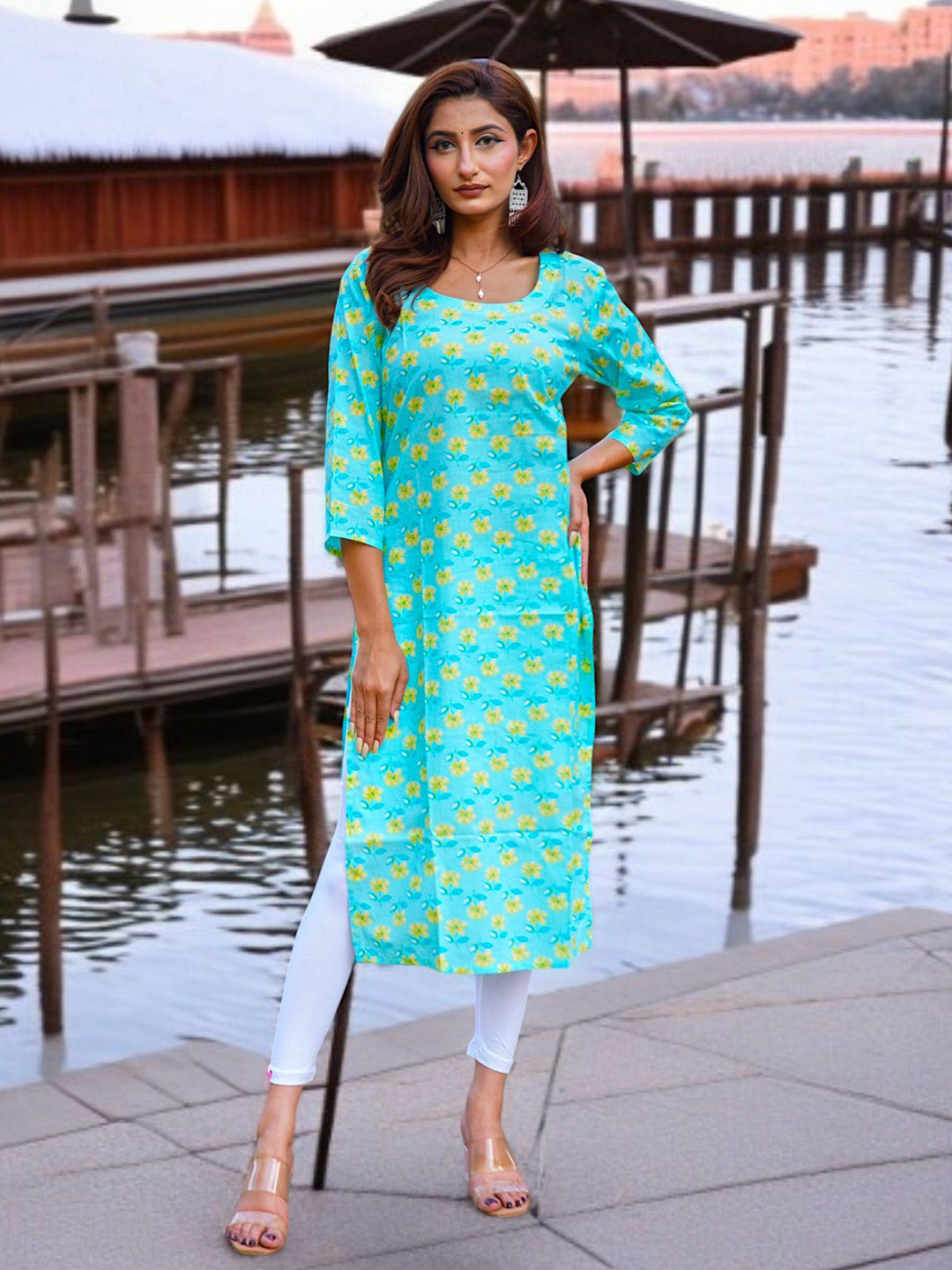 Pink Galaxy Women Floral Printed Festive Cotton Straight Kurtas