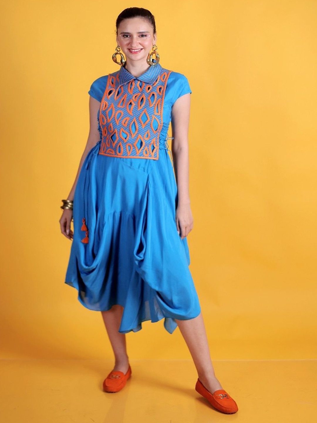 FIRKI Women Self Design Embroidered Fit and Flare Dresses
