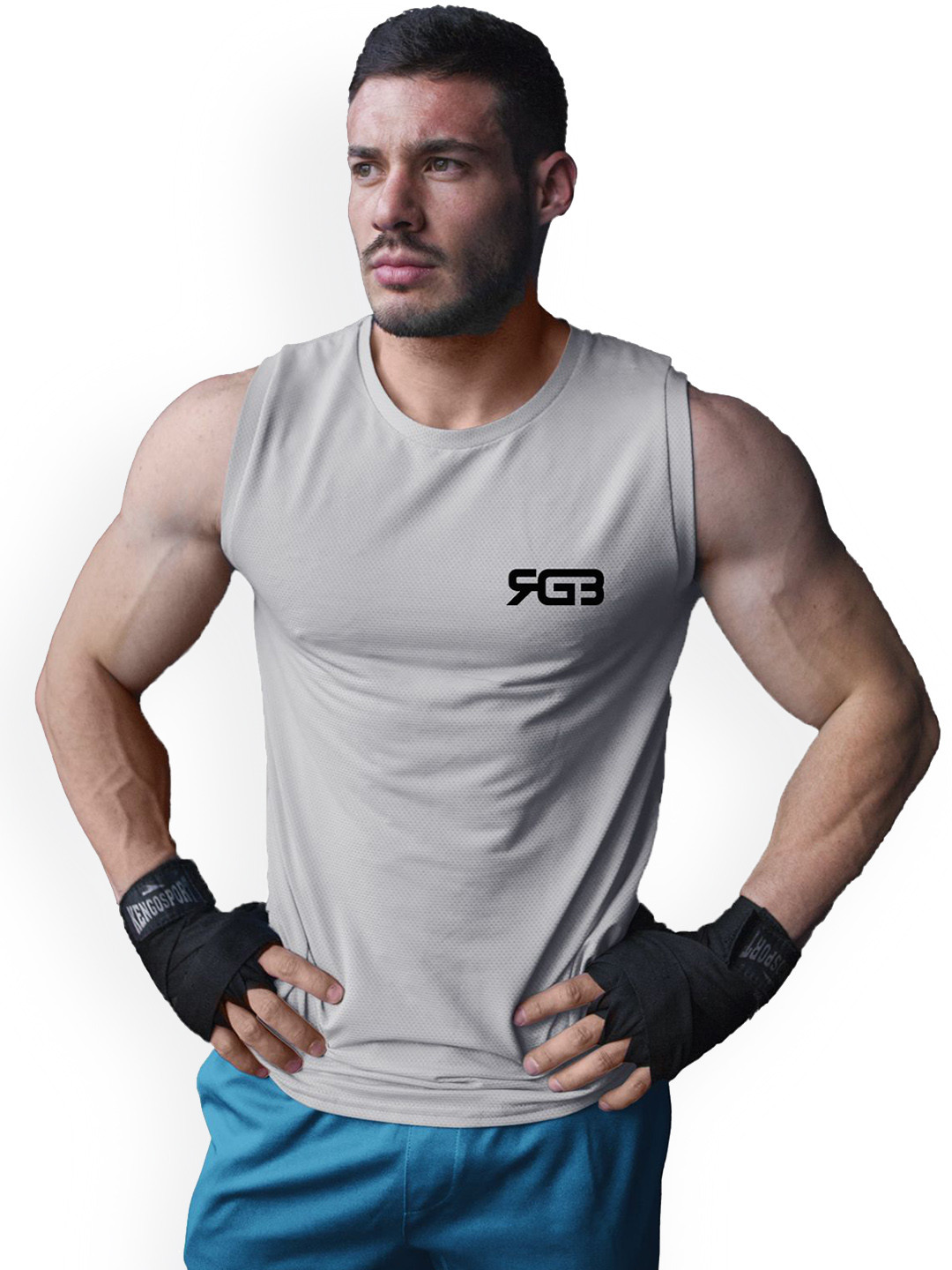 3Colors Dri-Fit Athleisure Wear Gym Innerwear Vest VEST-CCUT-RGB LOGO-GREY_M