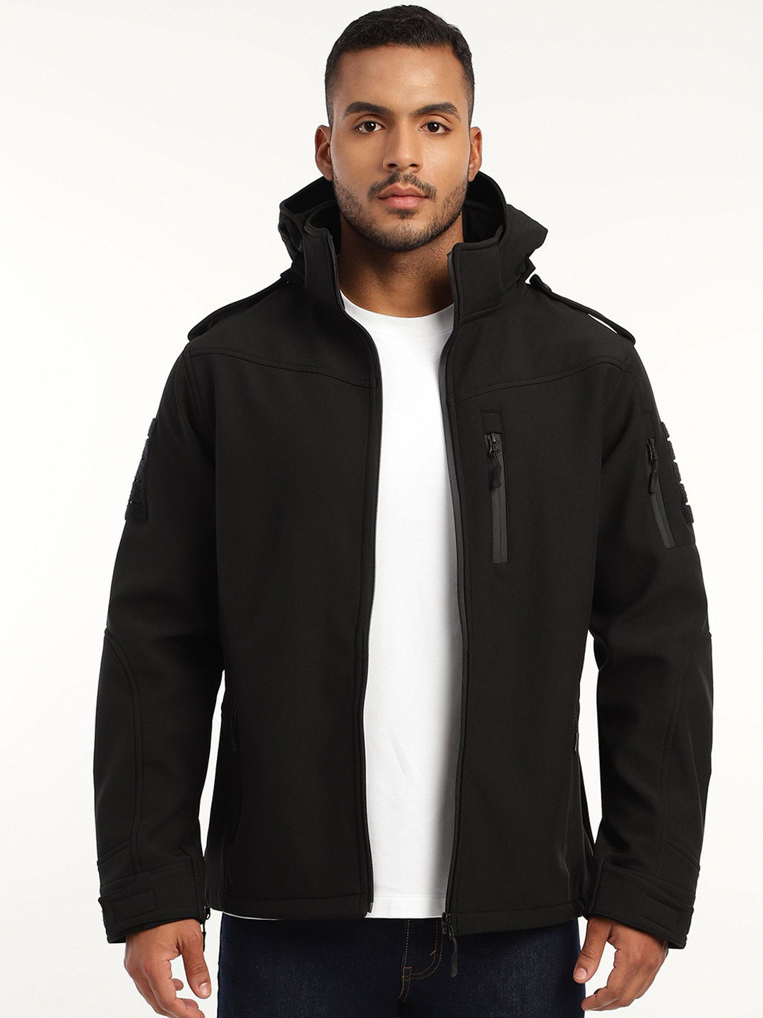 MOUNTMILLER Men's Full Sleeve Hooded Neck Black Falcon X9 Ripstop Lycra Jacket