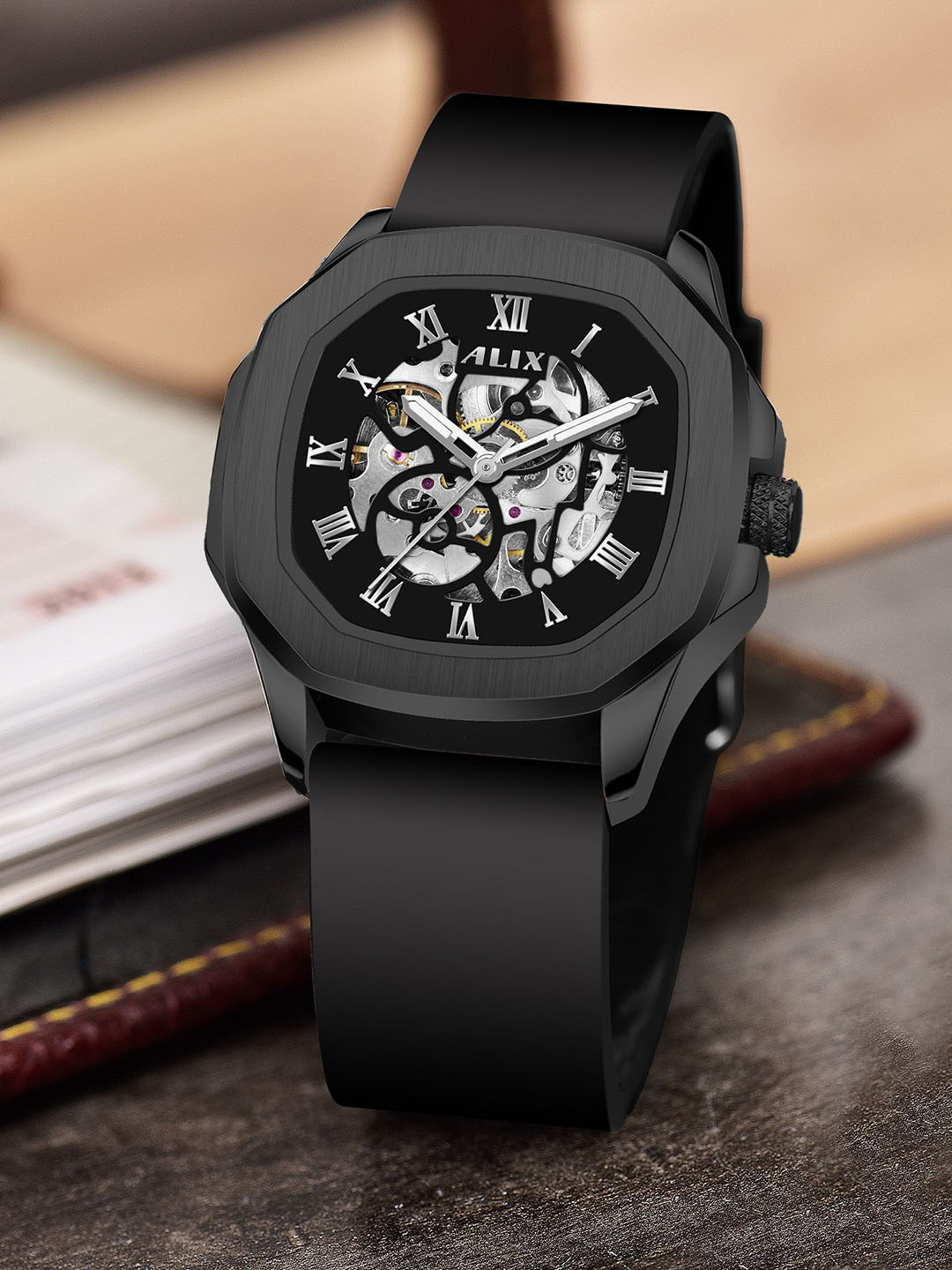 ALIX Men Printed Dial & Straps Analogue Automatic Watch AL2901_BB