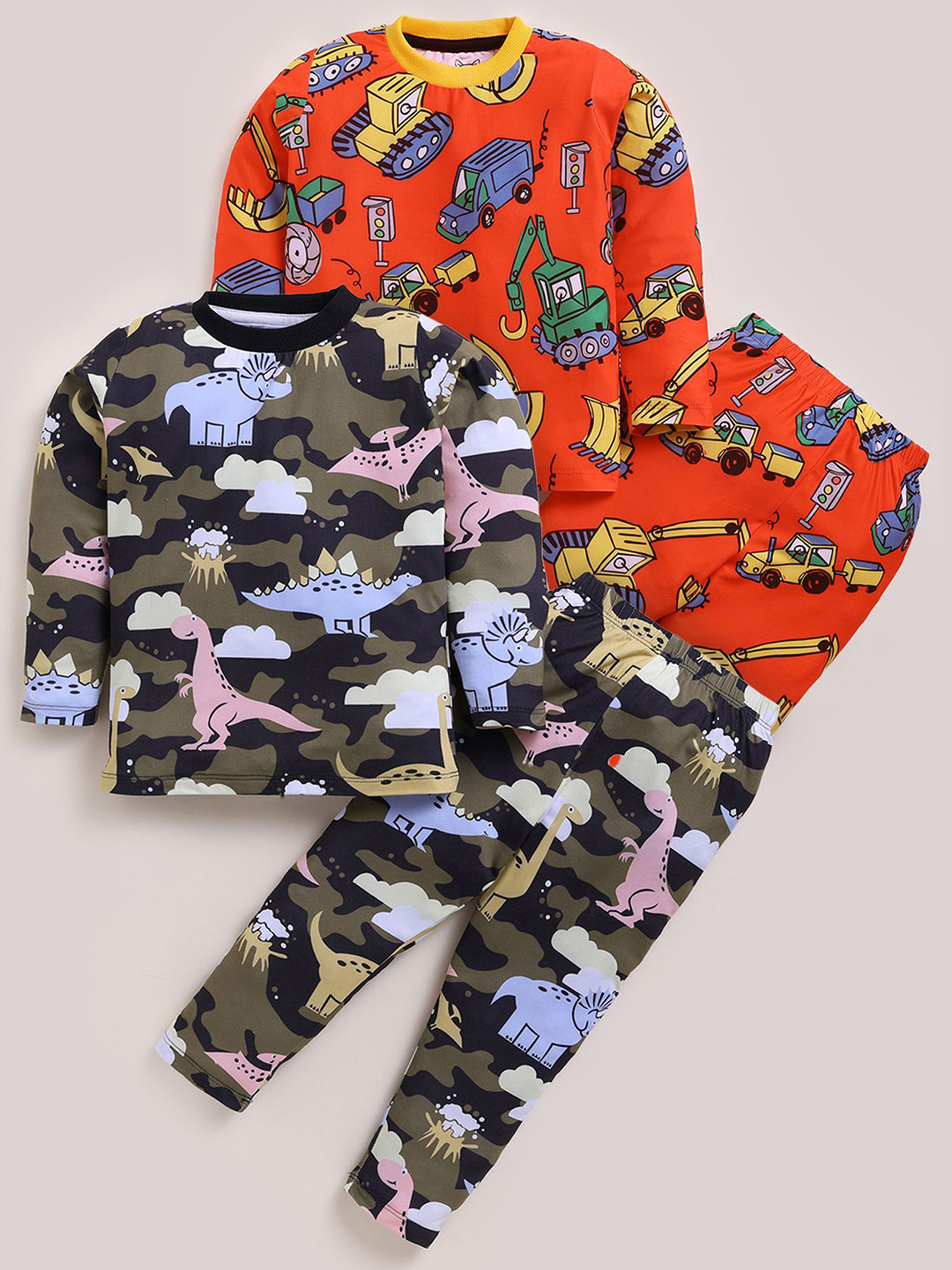 YK Boys Pack Of 2  Camouflage & Sheep Van All Over Printed T-Shirt & Trousers Night Suit