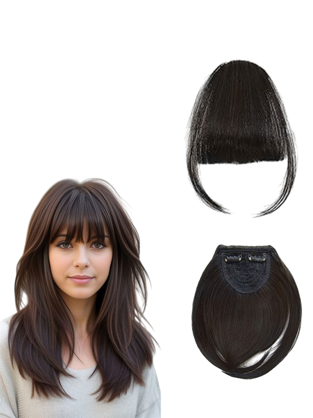 VIEWS Clip-In Straight Bangs Hair Extension - Brown - 7 Inch