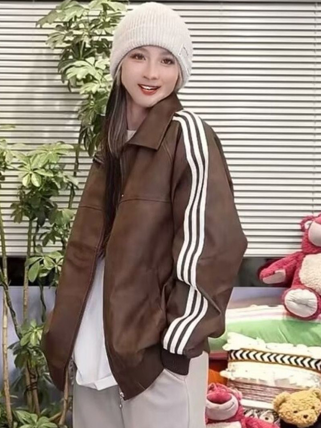 KPOP Women Striped Oversized Bomber Jacket