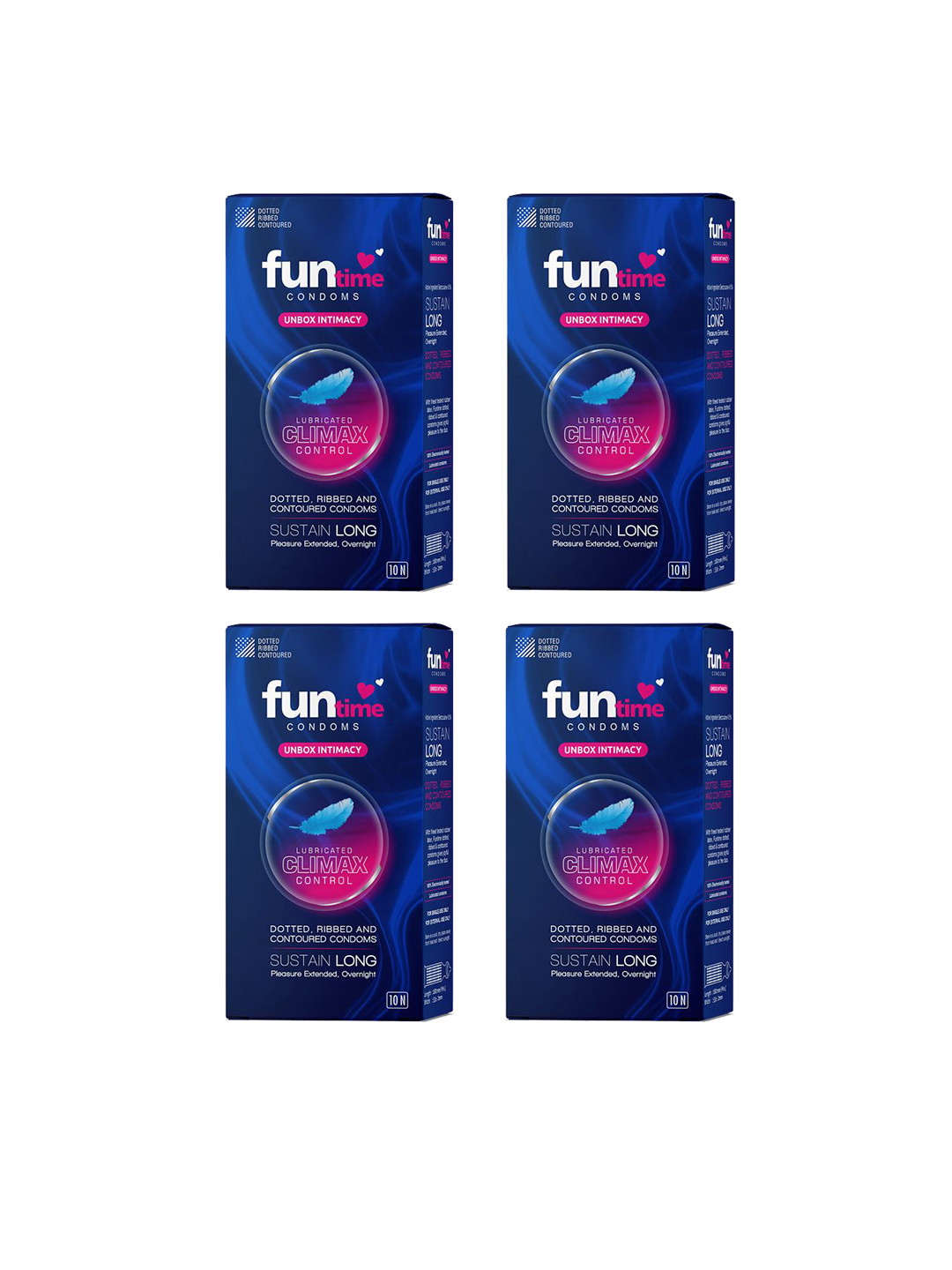 Funtime Pack Of 4 Long Lasting Dotted & Ribbed Climax Control Condom - 40 Pcs