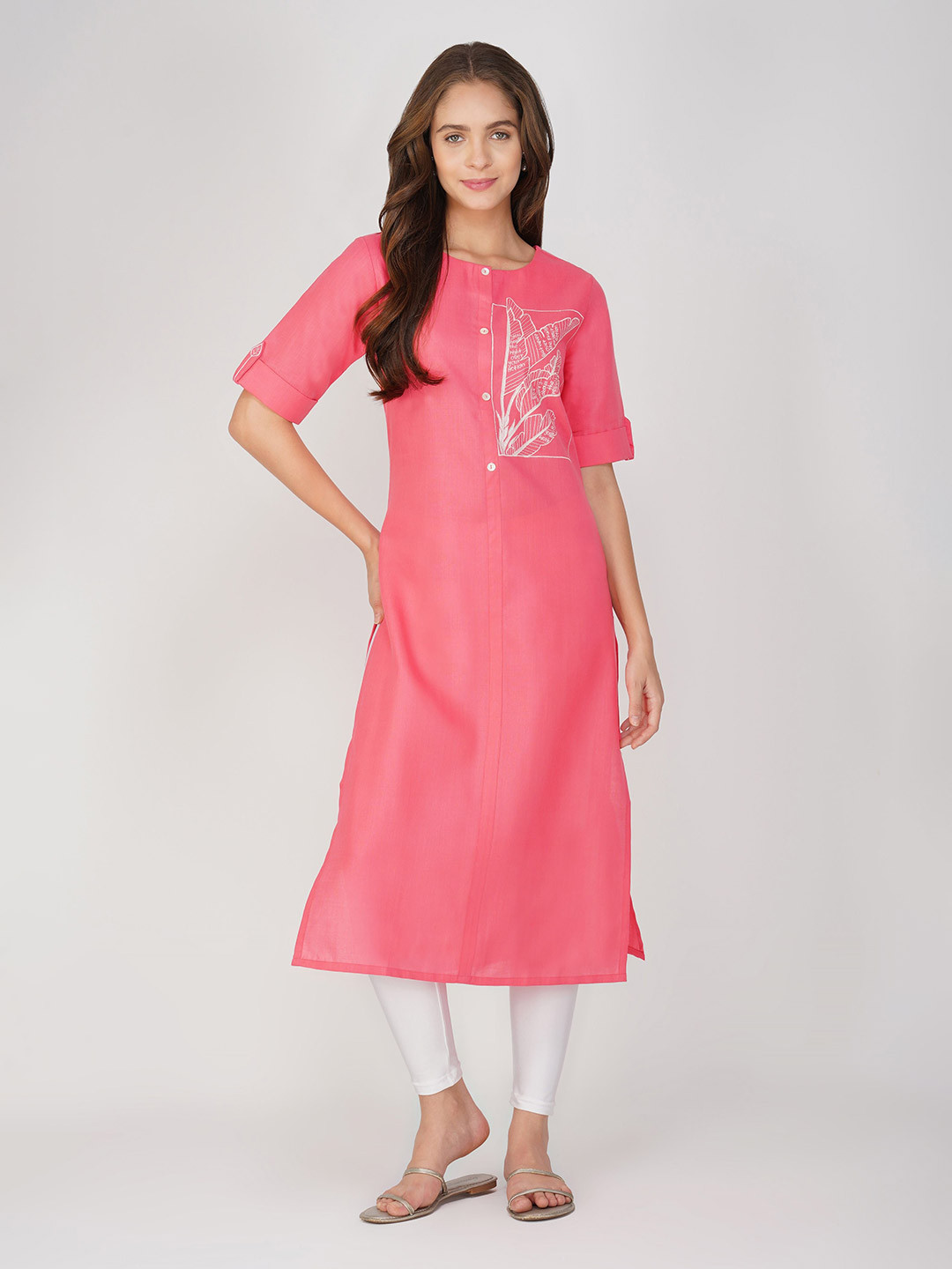 Rootover 30 Floral Printed Round Neck Cotton Straight Kurta