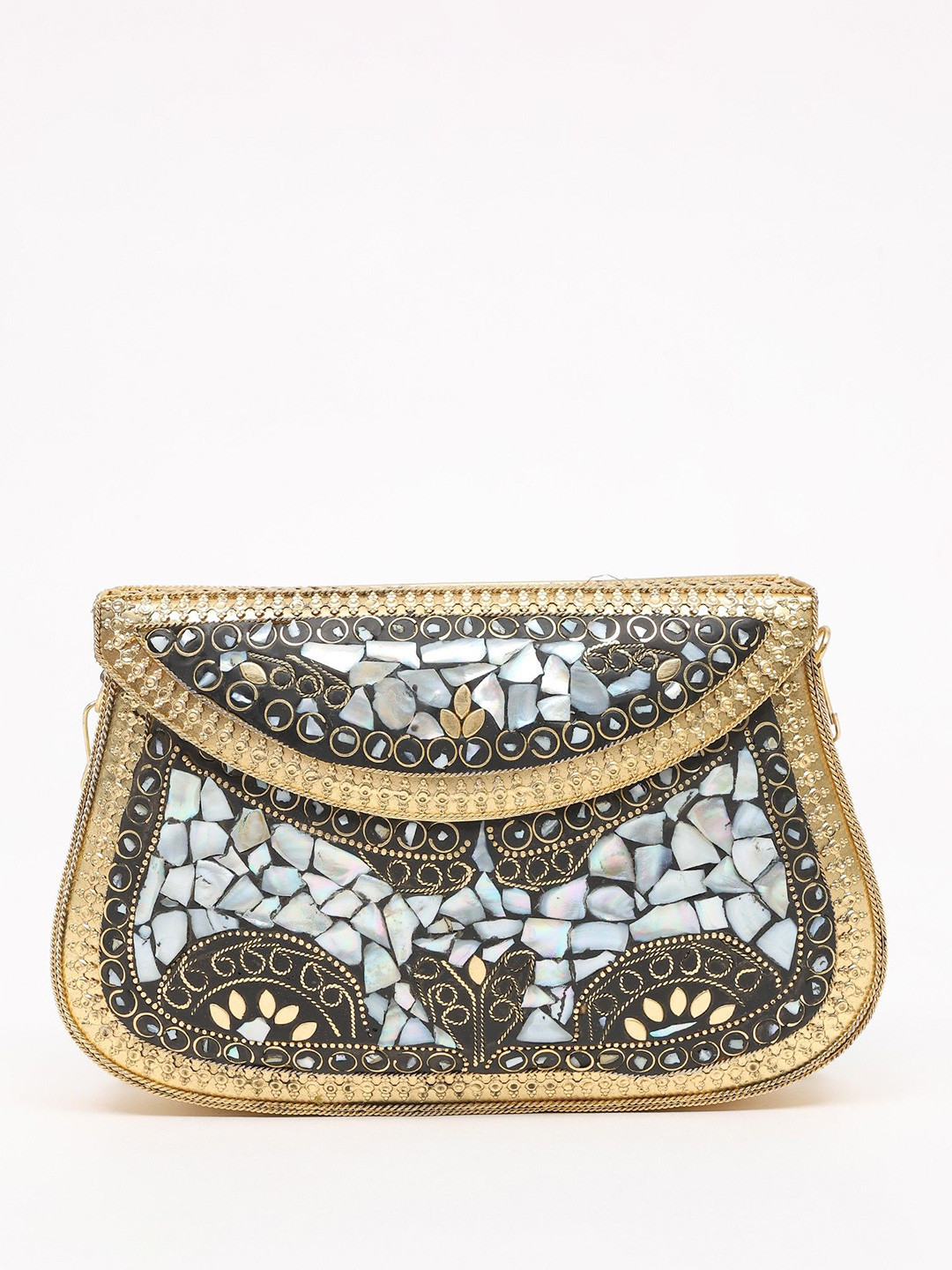 Exotic India Embellished Box Clutch With Chain Strap