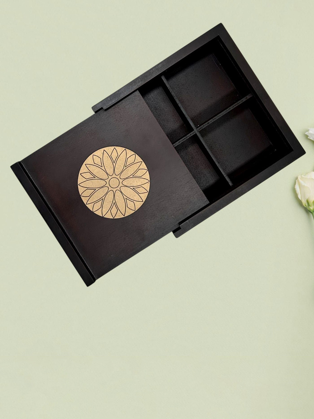 Angira Handicrafts Brown Floral Wood Flip Top Fridge Container