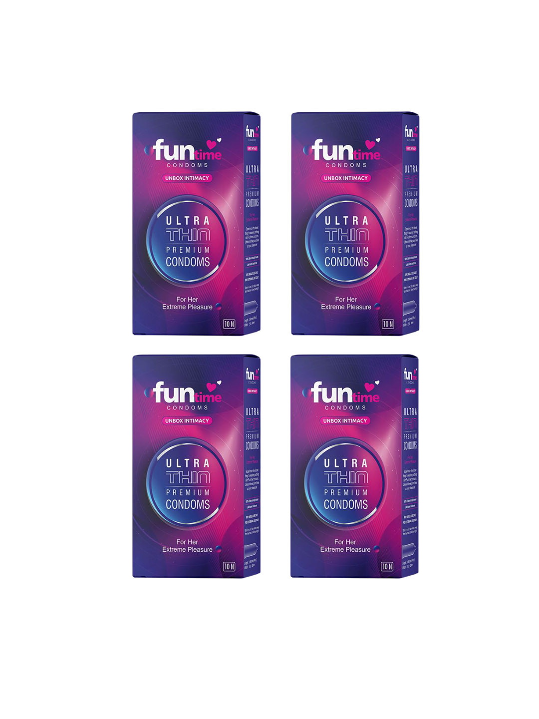 Funtime Pack Of 4 Ultra Thin Long Lasting Dotted & Ribbed Climax Control Condoms- 40 Pcs