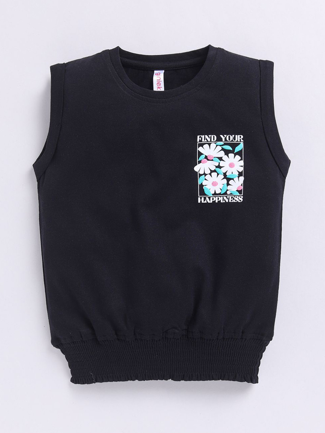 giniekids Girl Round neck sleeveless pocket printed design smocked Print Top