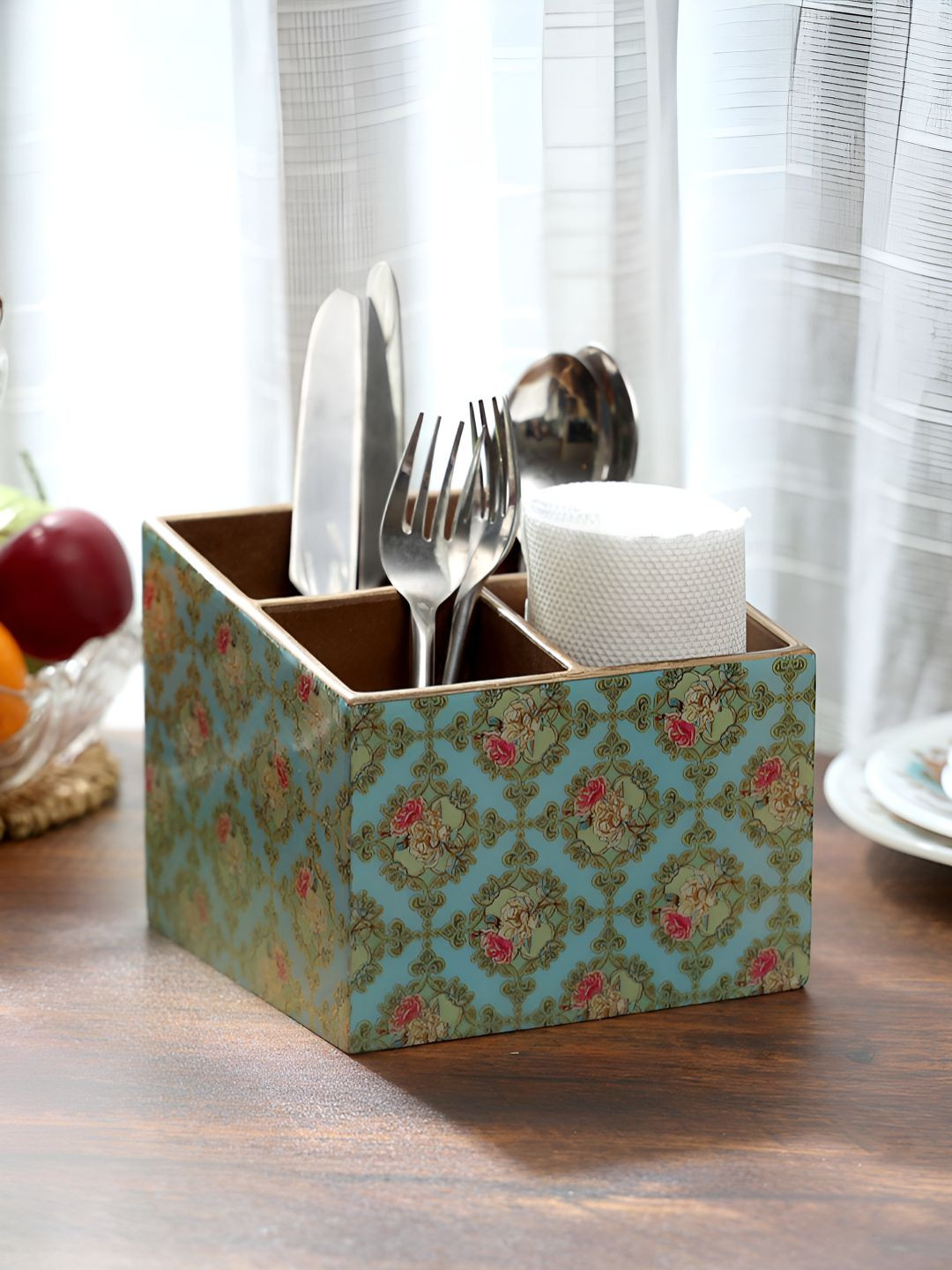 DULI Blue & Pink Wood Cutlery Holder