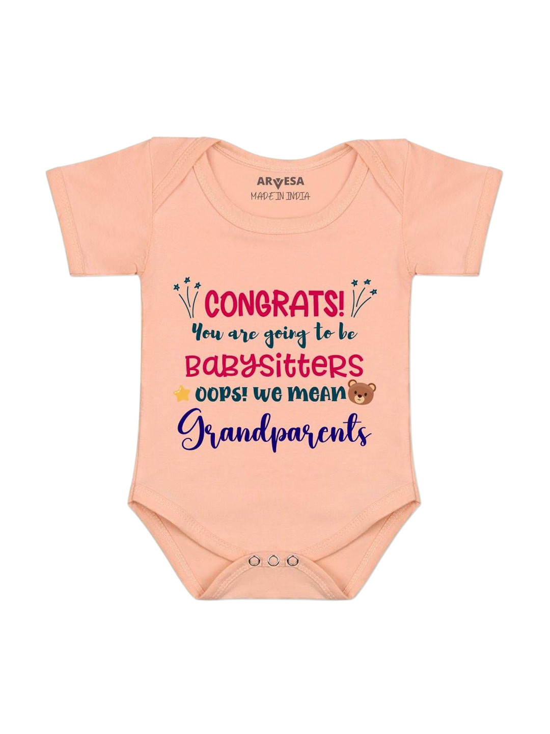Arvesa Congrats Your Going to Be Grandparents Printed Bodysuit