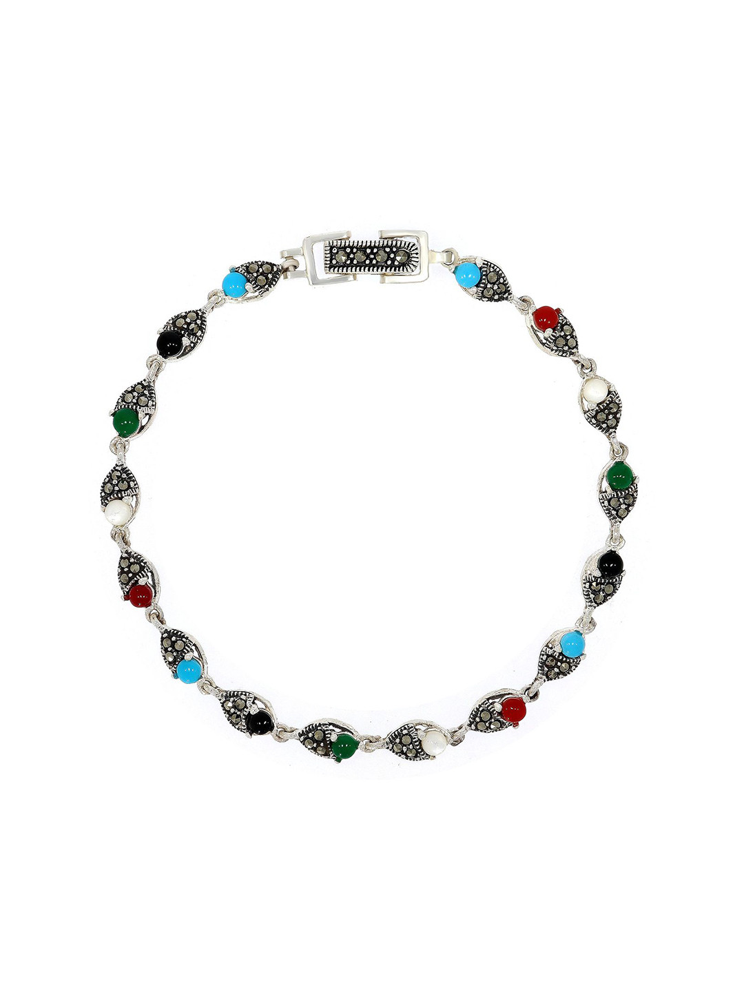 BHIMA 925 Sterling Silver Multicolor Stone Stuuded Bracelet