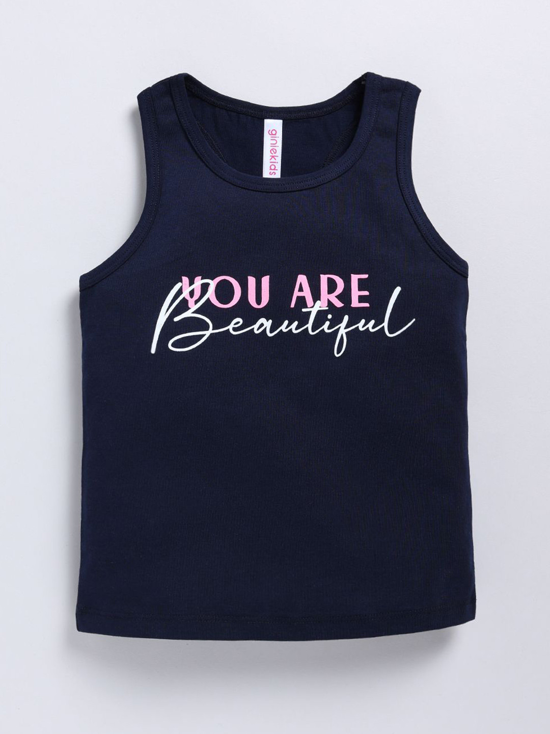 giniekids Girls Round Neck Typography Printed Tank Top