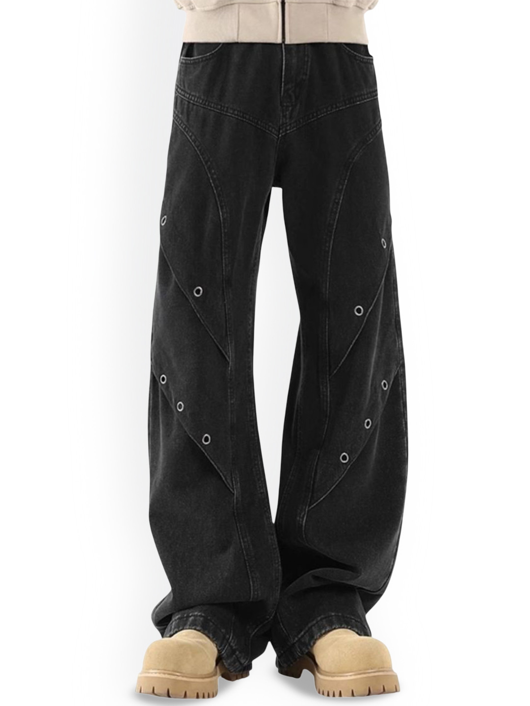 KPOP Men Black Loose Fit Wide Leg Trousers