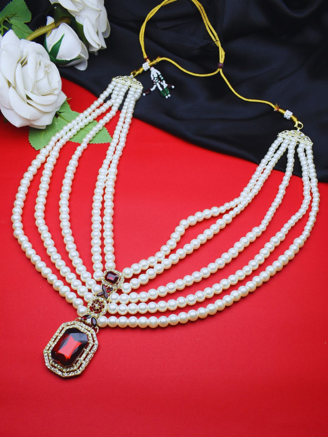 J & C Fashion Arena Gold-Plated Artificial Stones Studded & Beaded Statement Necklace