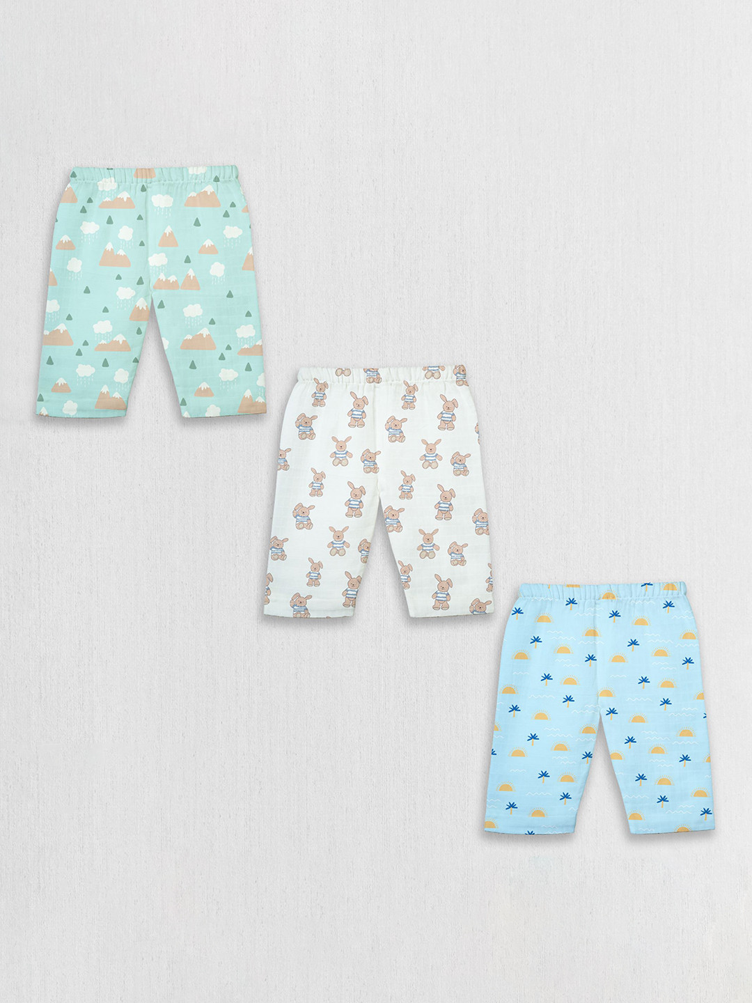 1st Step Pack Of 3 Girls Conversational Printed Regular Fit Mid-Rise Lounge Pants