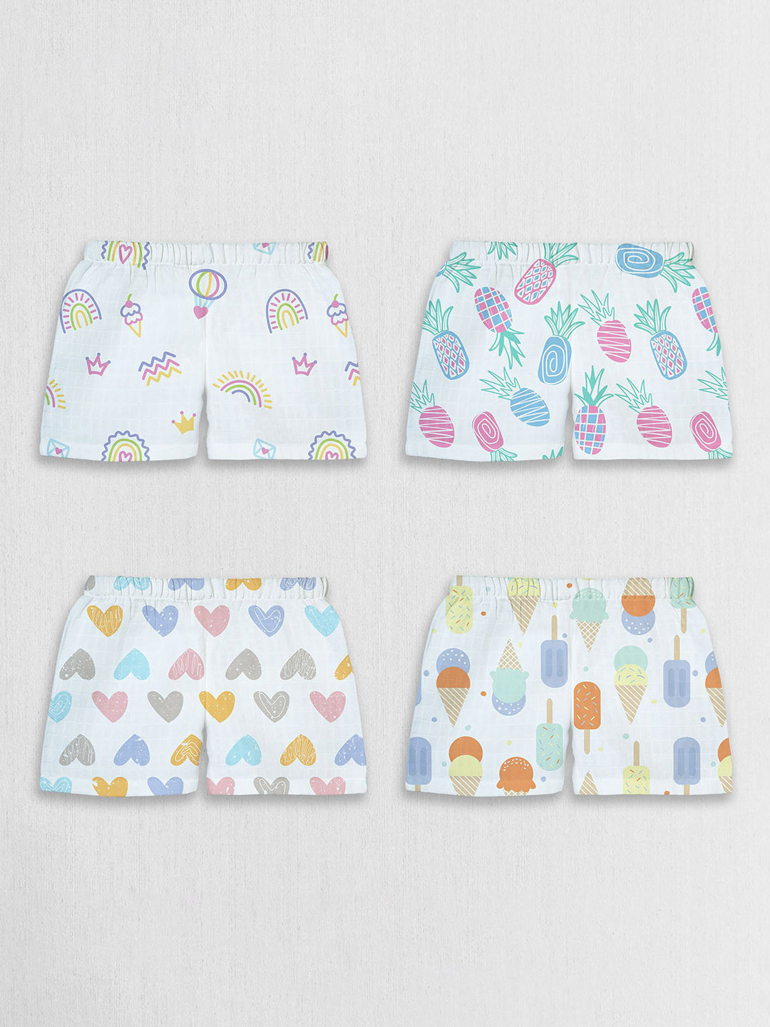 1st Step Boys Pack Of 4 Graphic Printed Cotton Regular Shorts