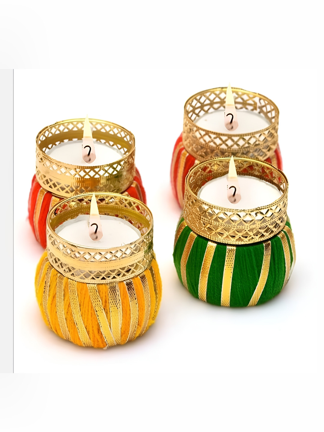 PUFFSMART 4-Pcs Pink  & Green Dholak Candle Holder